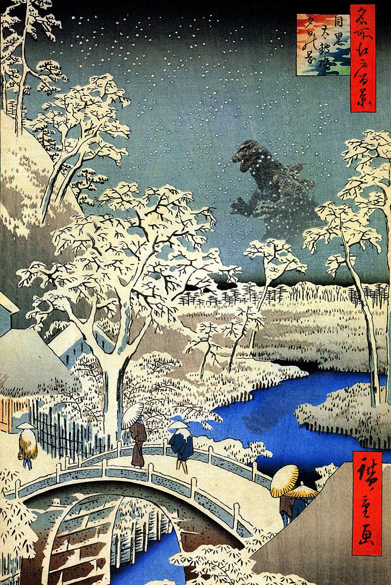 Godzilla Ukiyo-e Winter Landscape Decorative Painting (paper and canvas) art poster printing print