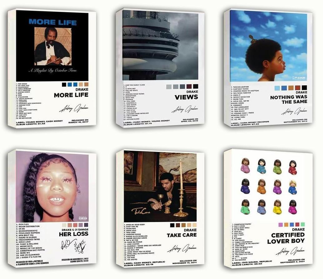 Drake Album Cover Posters Set of 6 (Paper and Canvas) Art Poster Printing Print