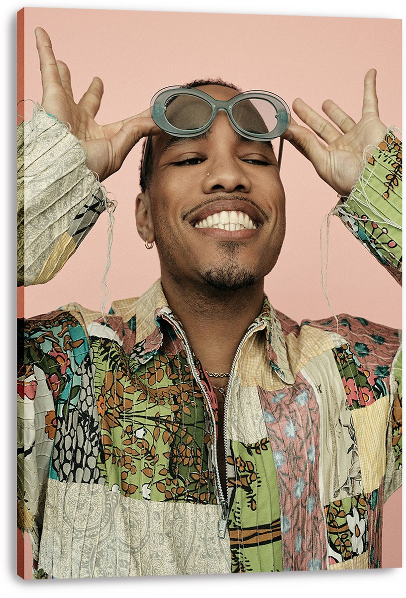 Joyful Man in Colorful Patchwork Shirt Decorative Painting (paper and canvas) art poster printing print