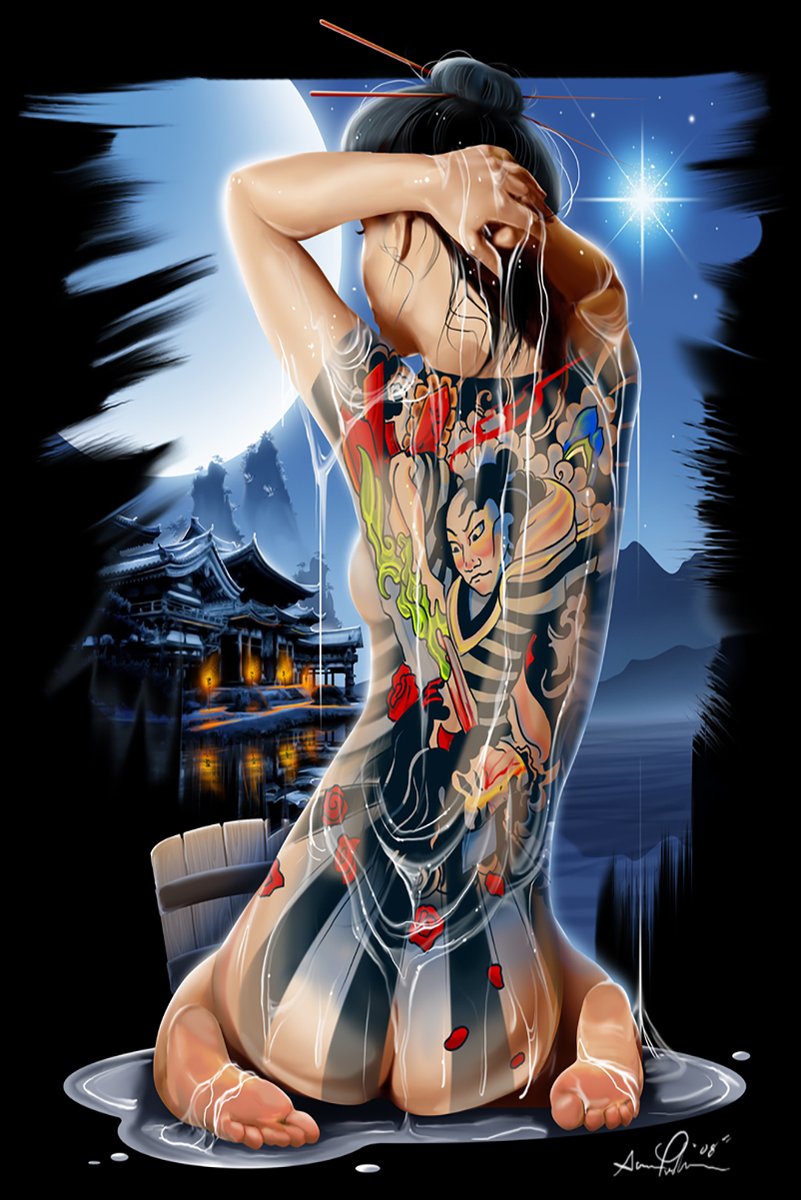 Traditional Japanese Tattoo Woman Bathing Decorative Painting (paper and canvas) art poster printing print