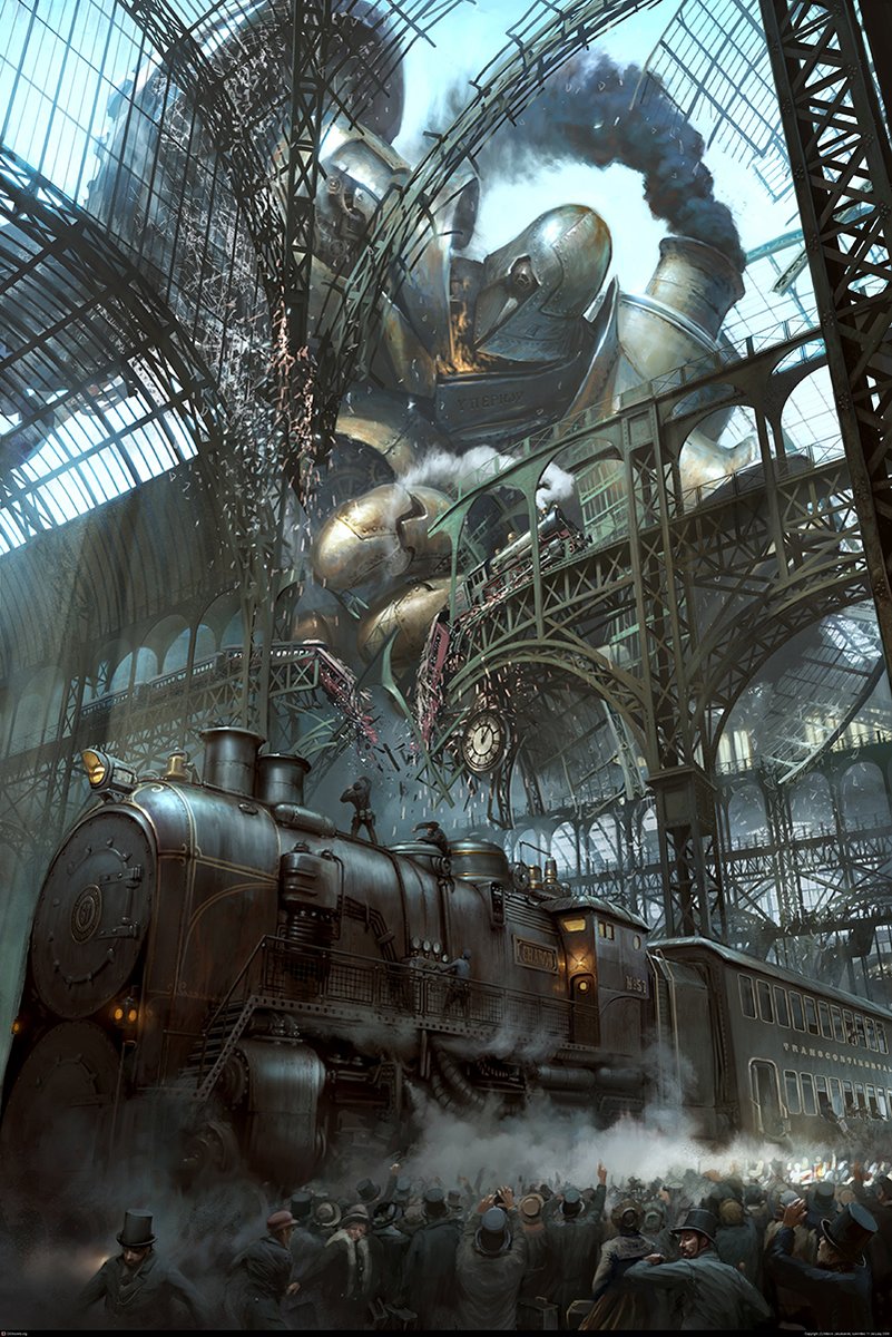 Giant Steampunk Robot Train Station Decorative Painting (paper and canvas) art poster printing print