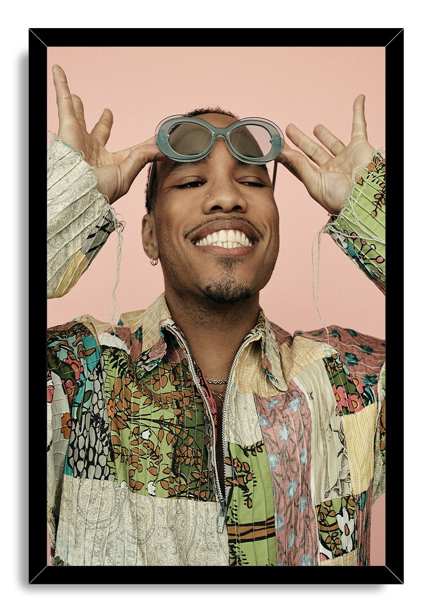 Joyful Man in Colorful Patchwork Shirt Decorative Painting (paper and canvas) art poster printing print