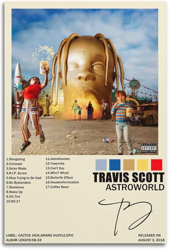 Travis Scott Poster Astroworld Album Cover Painting (Paper and Canvas) Art Poster Printing Print