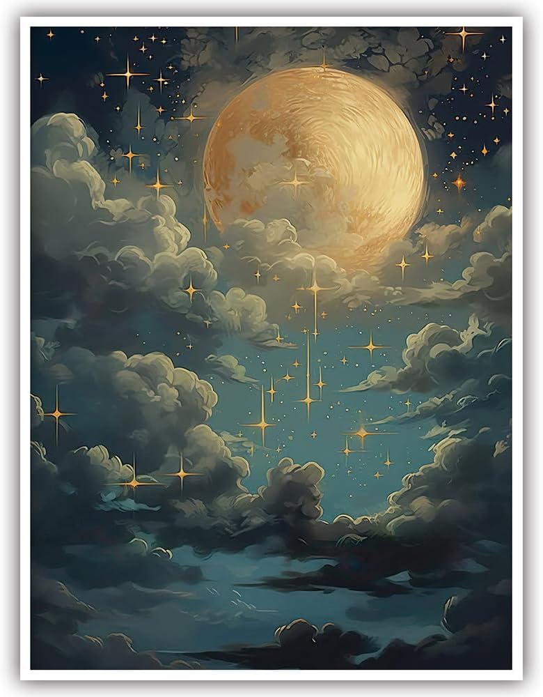 Vintage Celestial Moon Wall Art Gothic Moon (Paper and Canvas) Art Poster Printing Print
