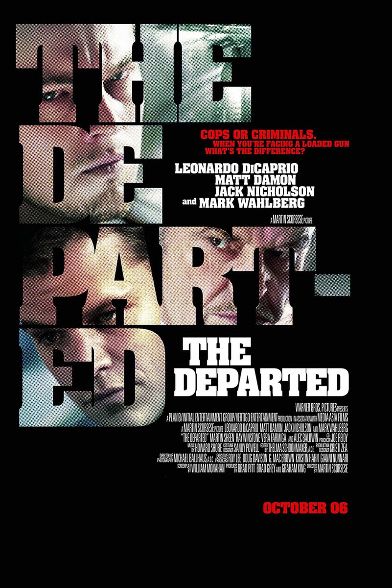 The Departed Movie Poster featuring Leonardo DiCaprio, Matt Damon, Jack Nicholson, Mark Wahlberg Decorative Painting (paper and canvas) art poster printing print