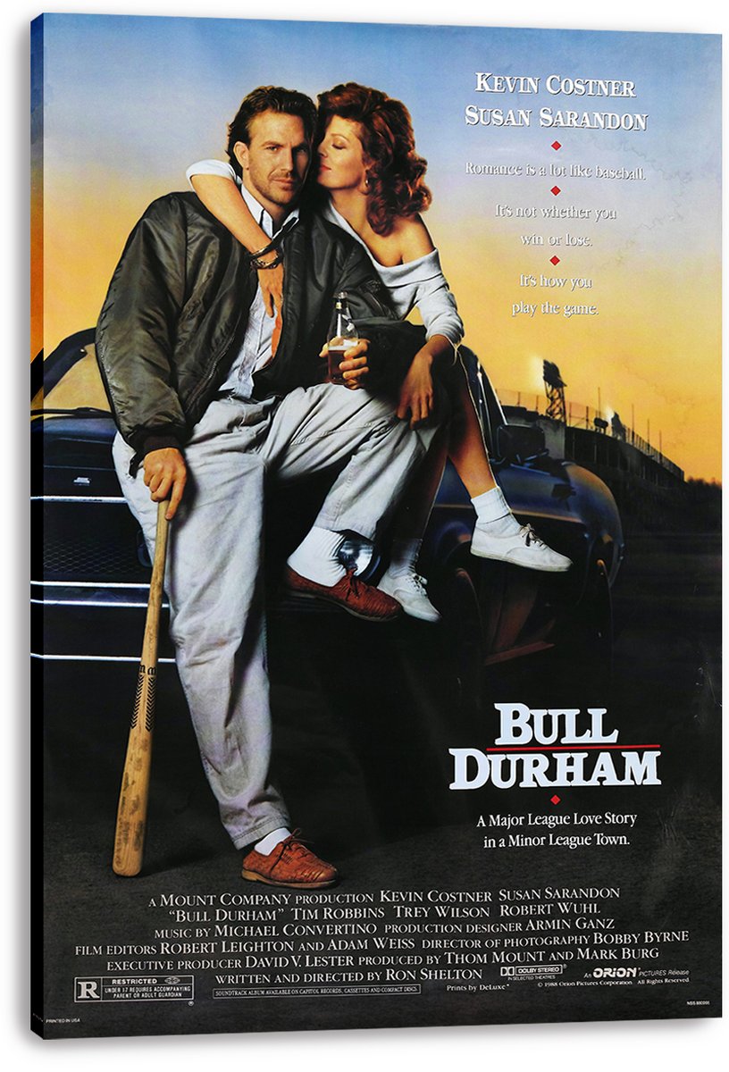Bull Durham Movie Poster ft. Kevin Costner & Susan Sarandon Decorative Painting (paper and canvas) art poster printing print