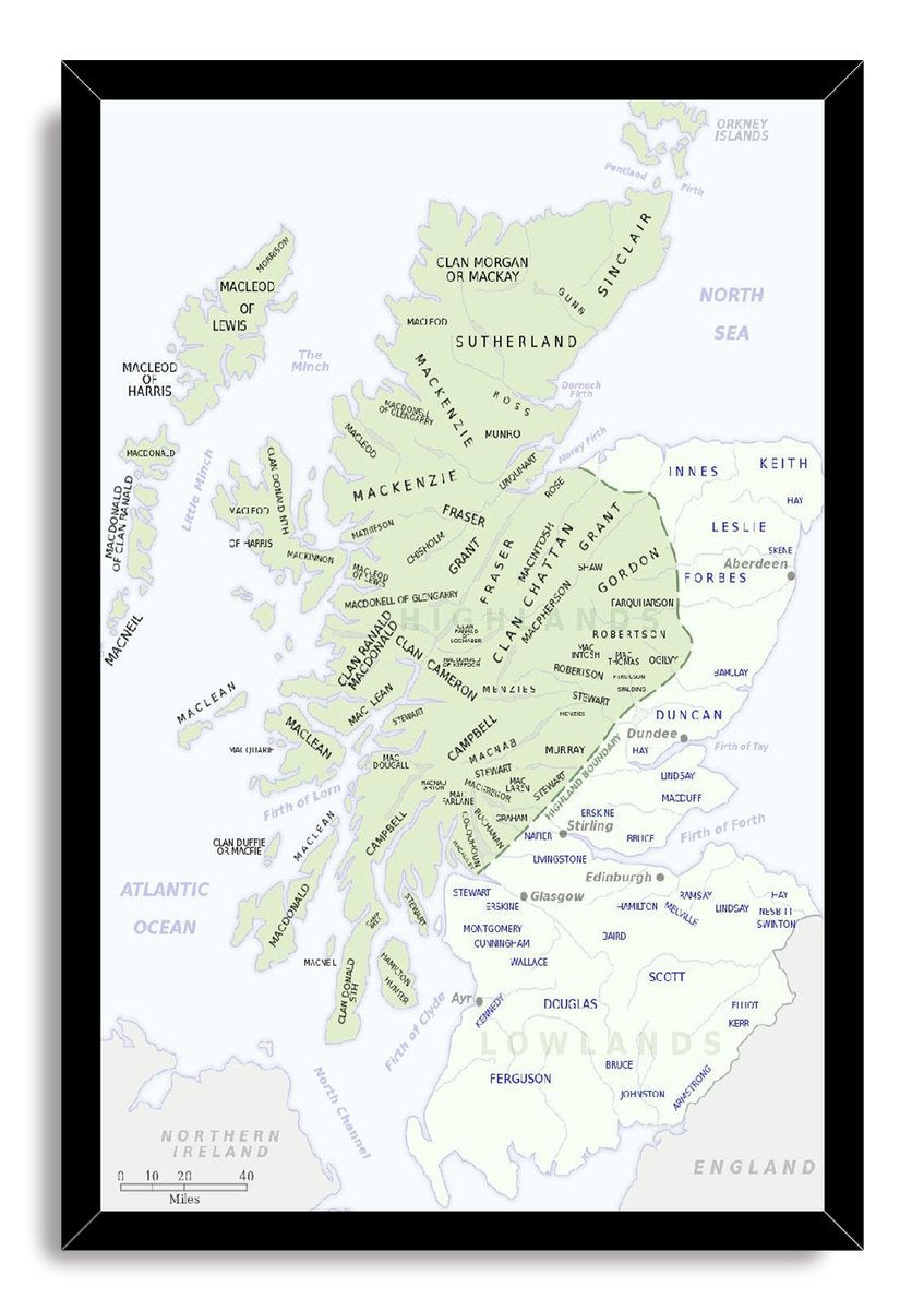 Historical Scottish Clans Map Decorative Painting (paper and canvas) art poster printing print