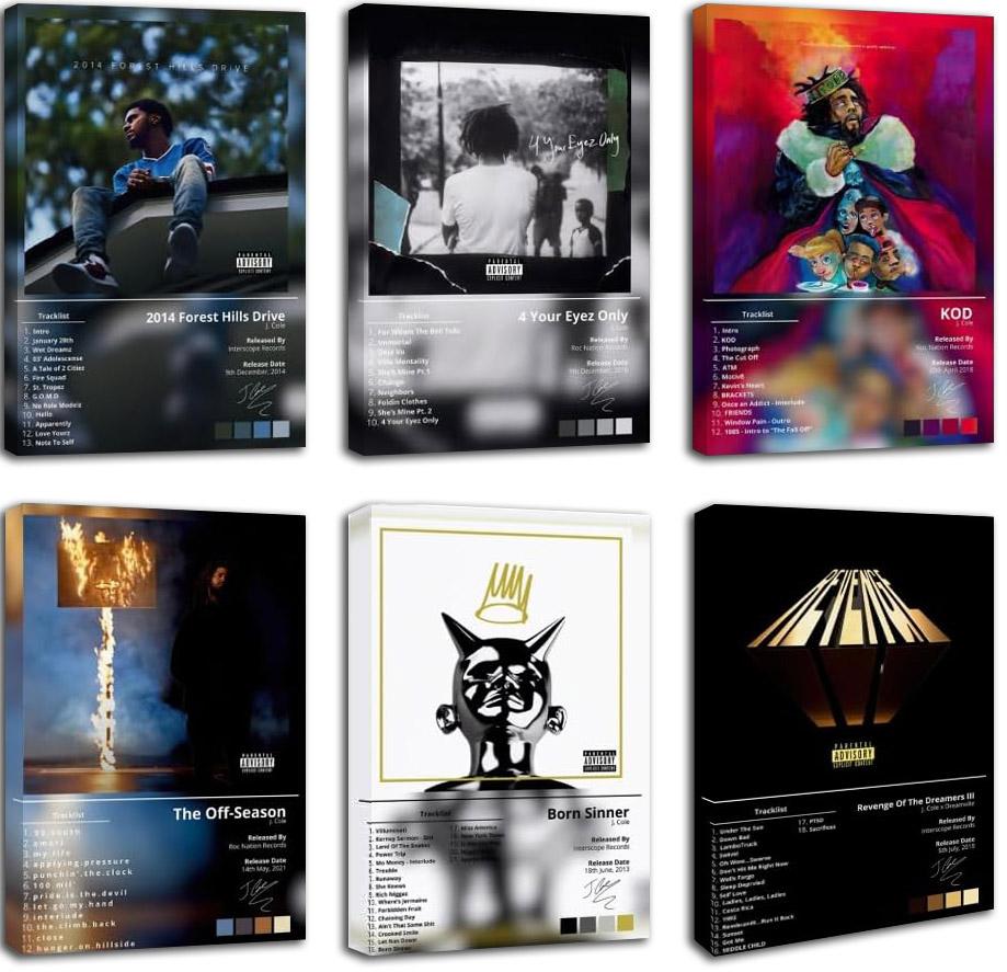 J Cole Poster Music Cover Signed Print Rapper Posters Set of 6 for (paper and canvas) art poster printing print