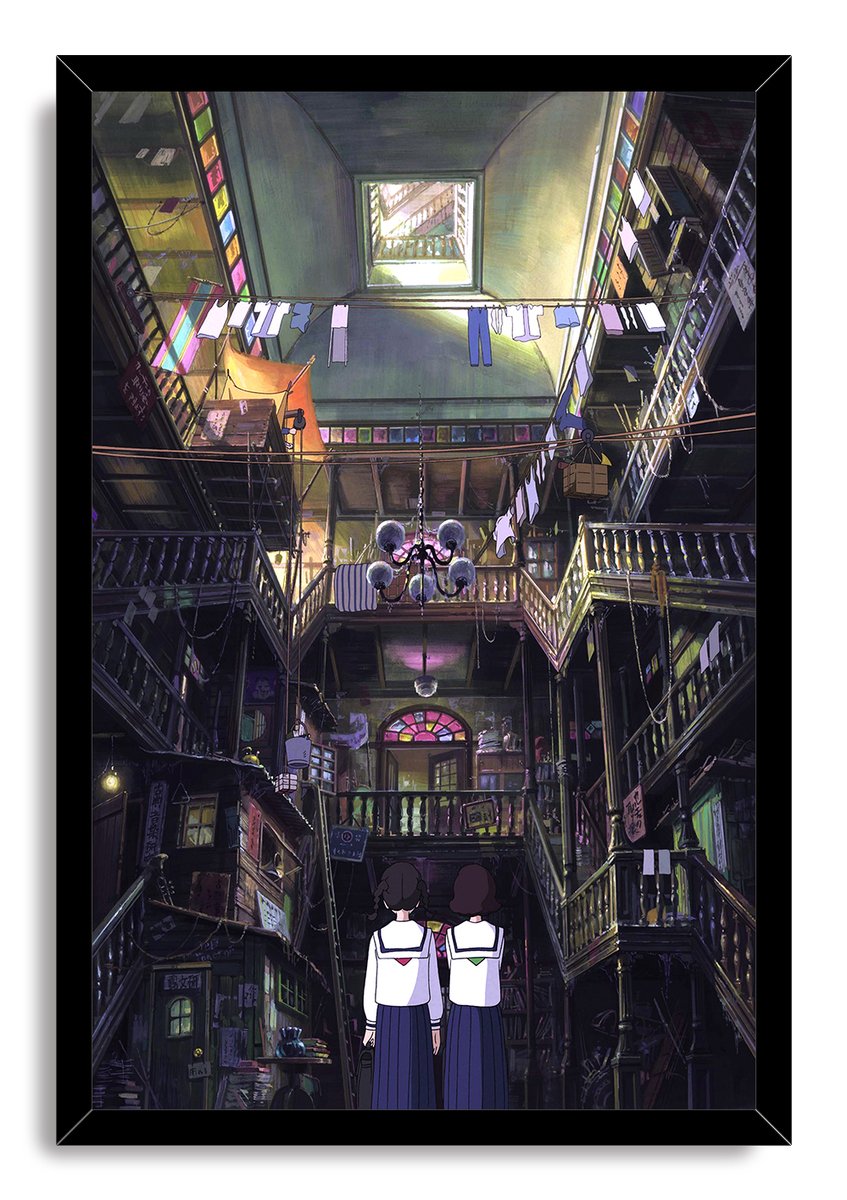 Enchanted Multi-Level Interior with Schoolgirls Decorative Painting (paper and canvas) art poster printing print