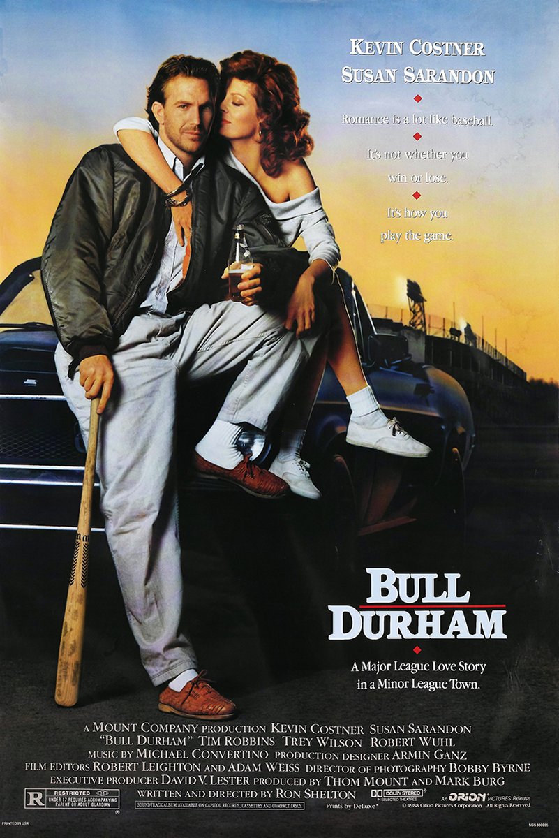Bull Durham Movie Poster ft. Kevin Costner & Susan Sarandon Decorative Painting (paper and canvas) art poster printing print