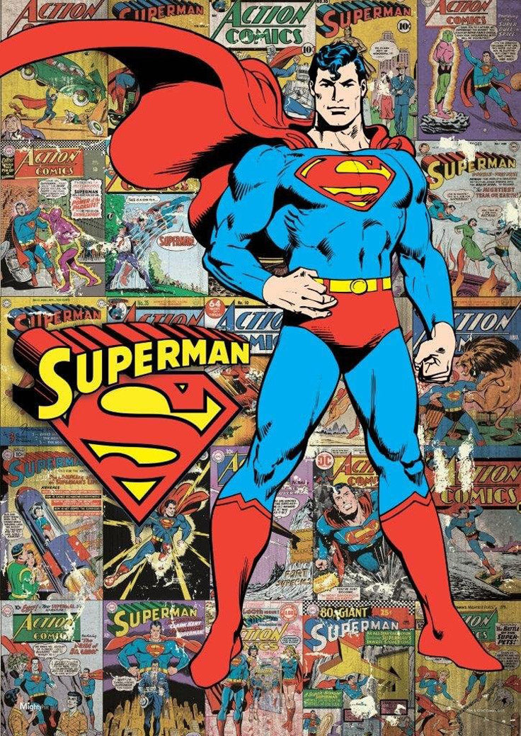 DC Comics - Superman - Classic Comic Book Collage - Justice League Comics (Paper and Canvas) Art Poster Printing Print