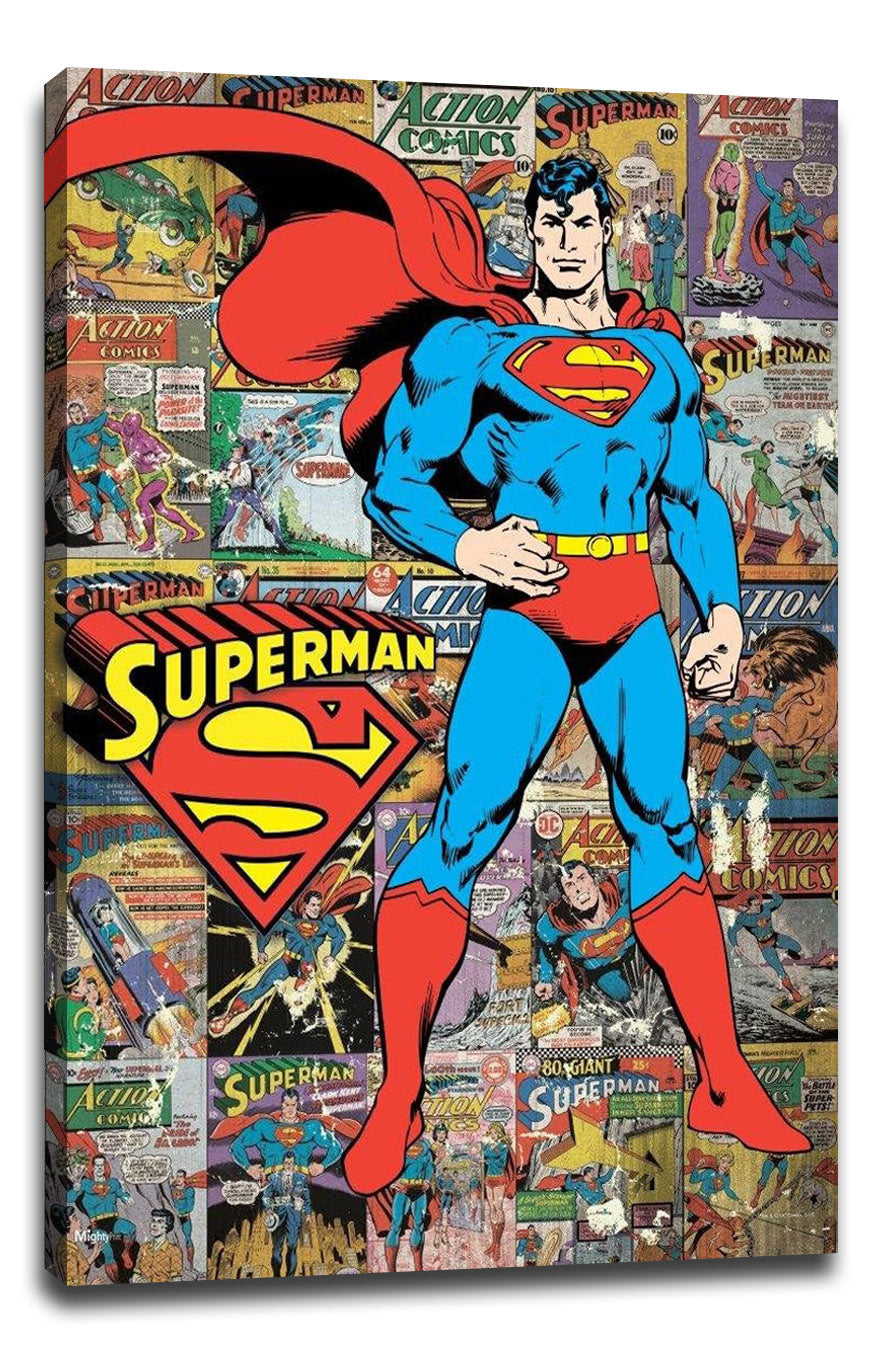 DC Comics - Superman - Classic Comic Book Collage - Justice League Comics (Paper and Canvas) Art Poster Printing Print