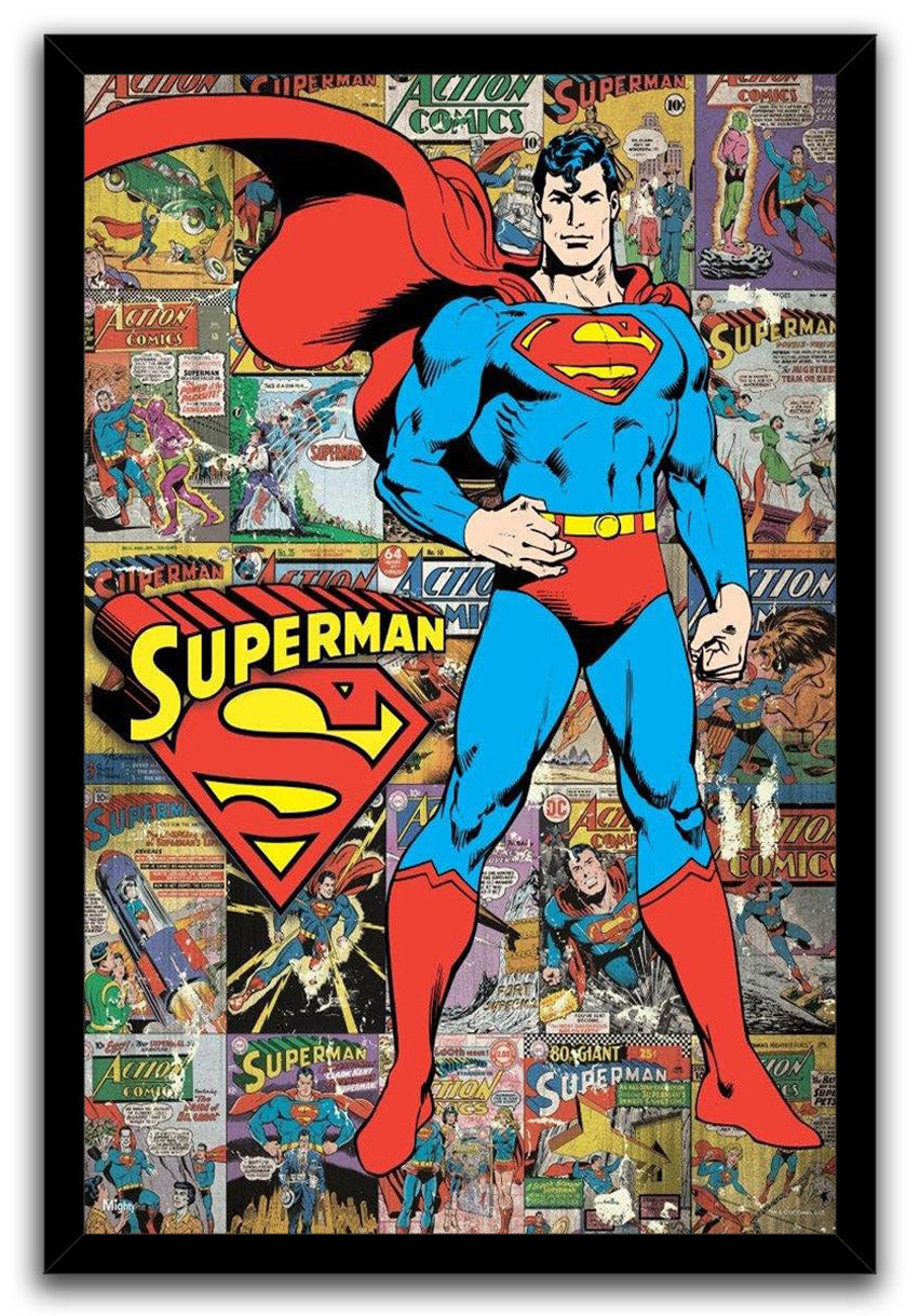DC Comics - Superman - Classic Comic Book Collage - Justice League Comics (Paper and Canvas) Art Poster Printing Print