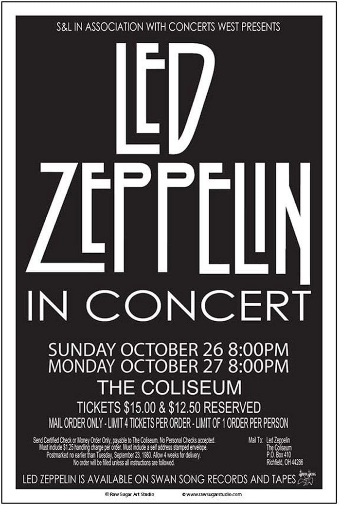 Led Zeppelin 1980 Cleveland Concert Music (Paper and Canvas) Art Poster Printing Print