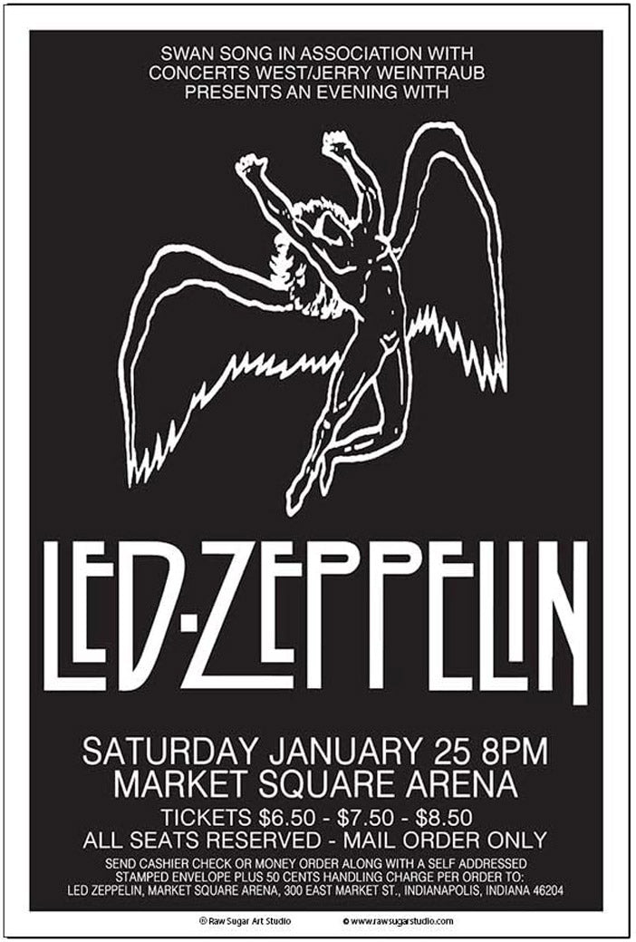 Led Zeppelin 1975 Indianapolis Concert Music (Paper and Canvas) Art Poster Printing Print