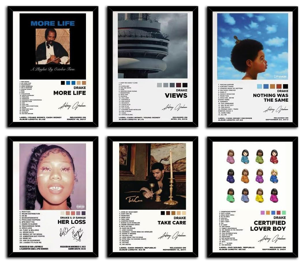 Drake Album Cover Posters Set of 6 (Paper and Canvas) Art Poster Printing Print