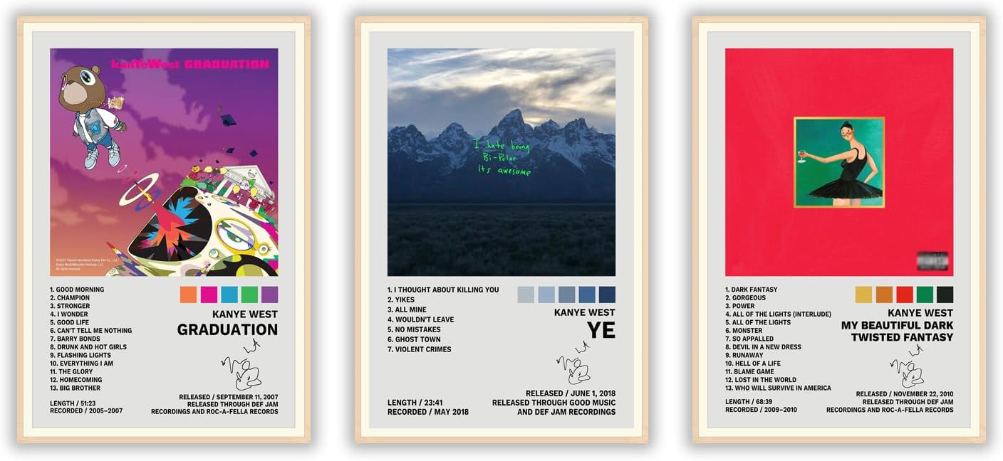 Kanye West Poster A Set of 3 Album Decorative Painting (paper and canvas) art poster printing print