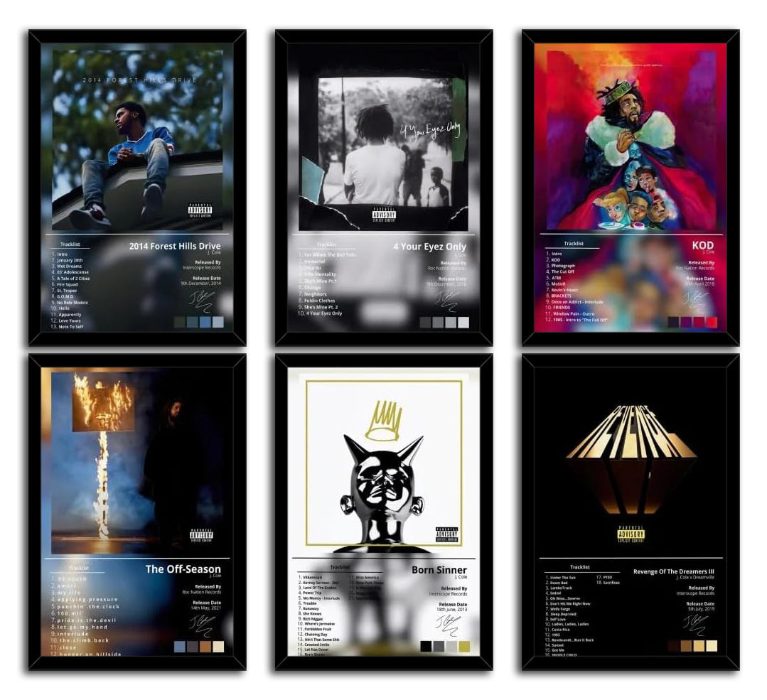J Cole Poster Music Cover Signed Print Rapper Posters Set of 6 for (paper and canvas) art poster printing print