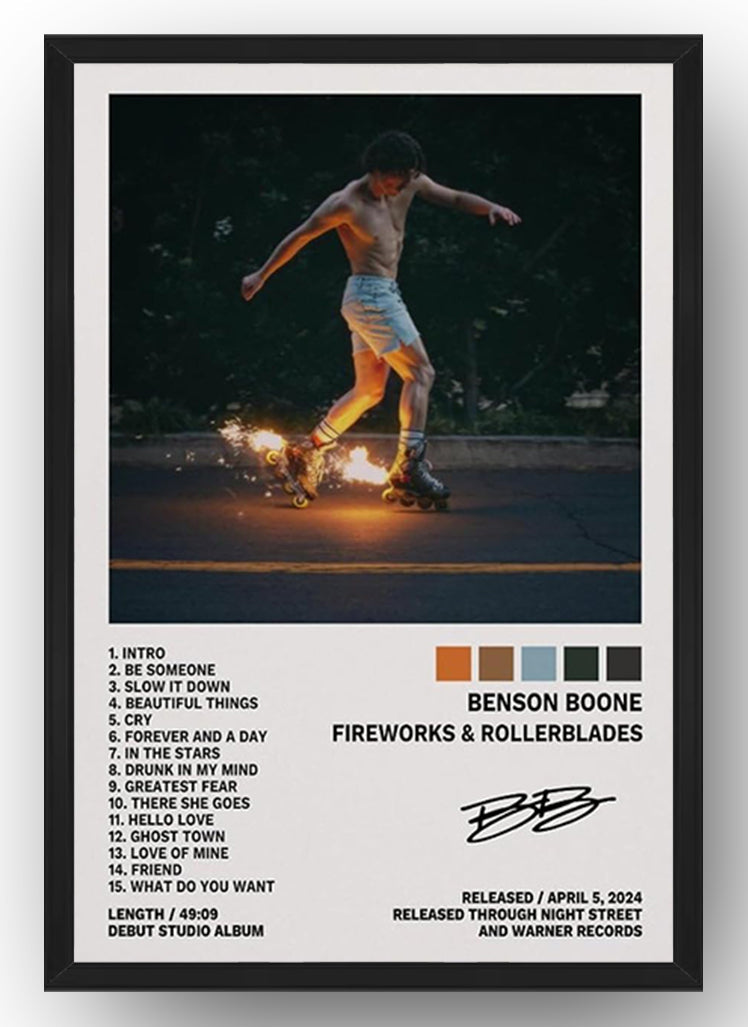 Benson Boone Poster Fireworks & Rollerblades Album Cover (Paper and Canvas) Art Poster Printing Print