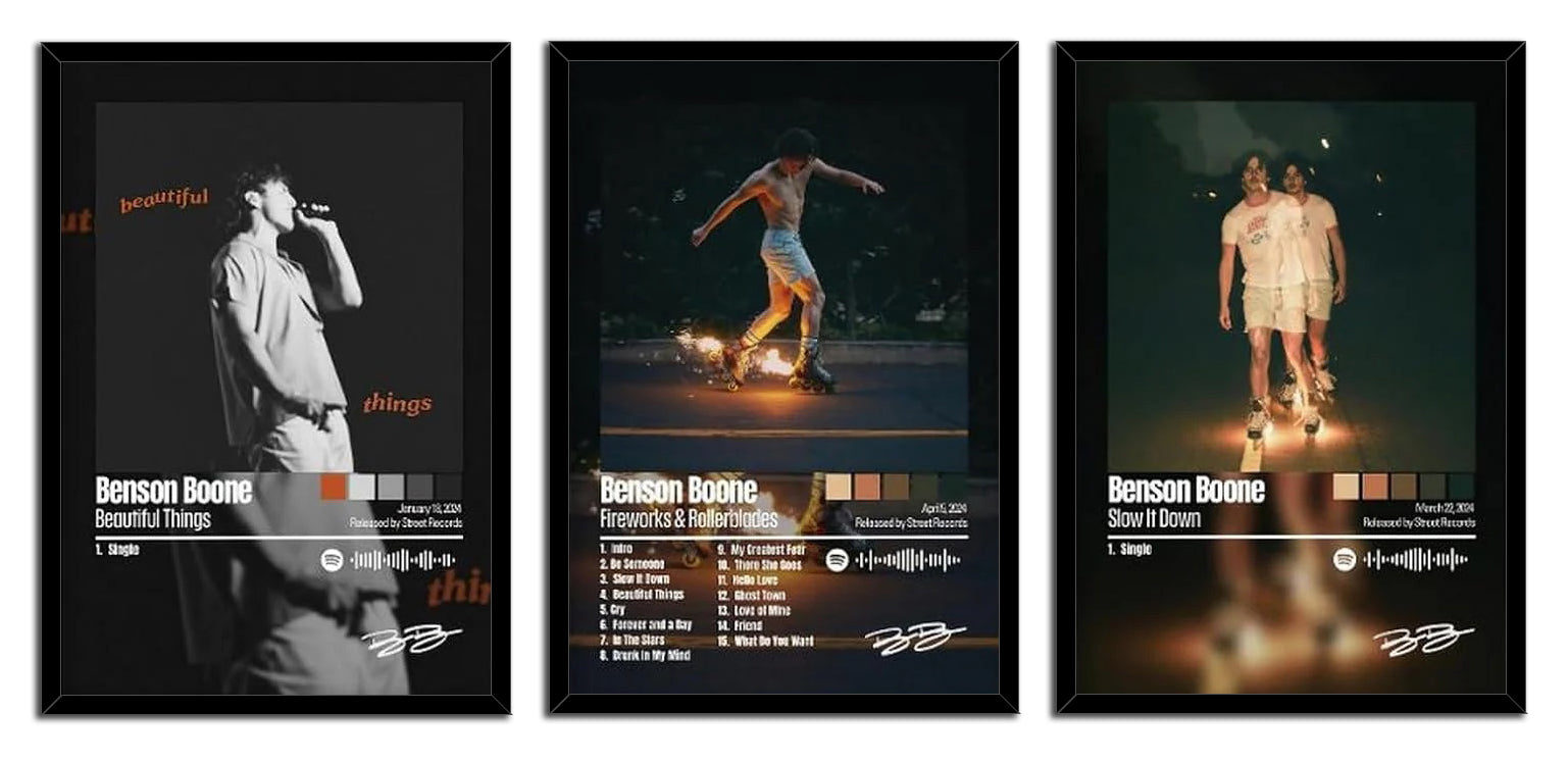Benson Boone Poster Fireworks Rollerblades Poster Album 3 Piece Set (Paper and Canvas) Art Poster Printing Print