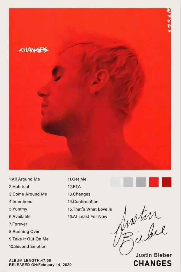 RXlinquial Changes Albums Poster Justinsbiebe Posters Music (Paper and Canvas) Art Poster Printing Print