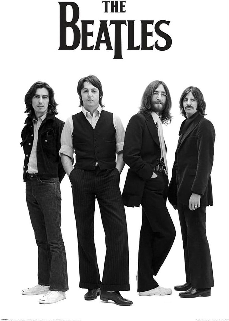 The Beatles-(John, Paul, George & Ringo - Long Hair & White Background) Music (Paper and Canvas) Art Poster Printing Print
