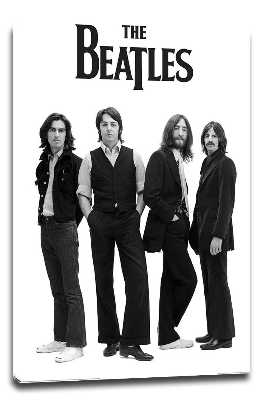 The Beatles-(John, Paul, George & Ringo - Long Hair & White Background) Music (Paper and Canvas) Art Poster Printing Print
