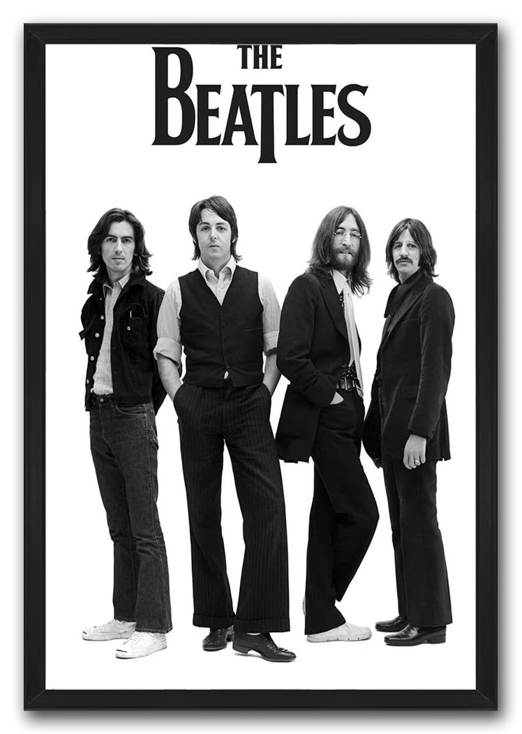 The Beatles-(John, Paul, George & Ringo - Long Hair & White Background) Music (Paper and Canvas) Art Poster Printing Print