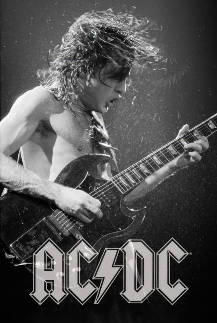 AC/DC-(Angus Young - Live On Stage - B&W) Music (Paper and Canvas) Art Poster Printing Print