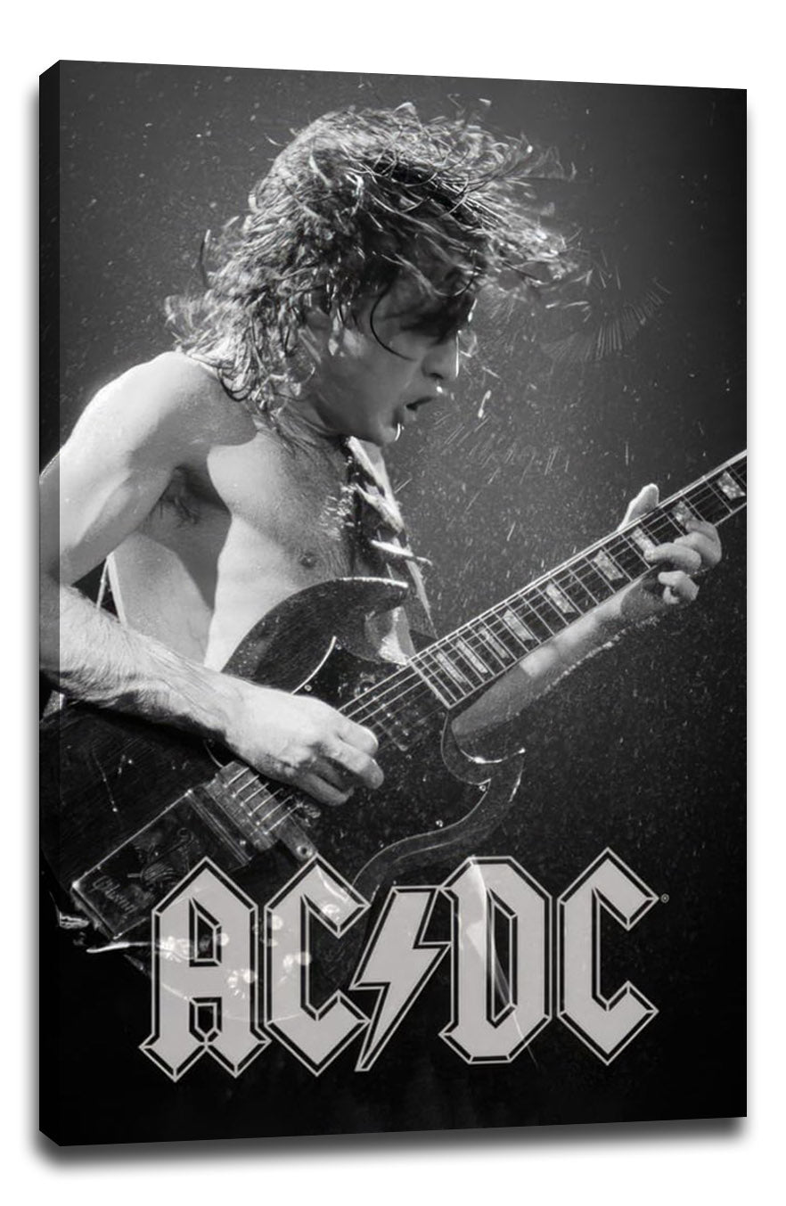 AC/DC-(Angus Young - Live On Stage - B&W) Music (Paper and Canvas) Art Poster Printing Print