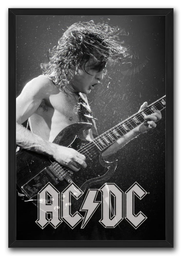 AC/DC-(Angus Young - Live On Stage - B&W) Music (Paper and Canvas) Art Poster Printing Print