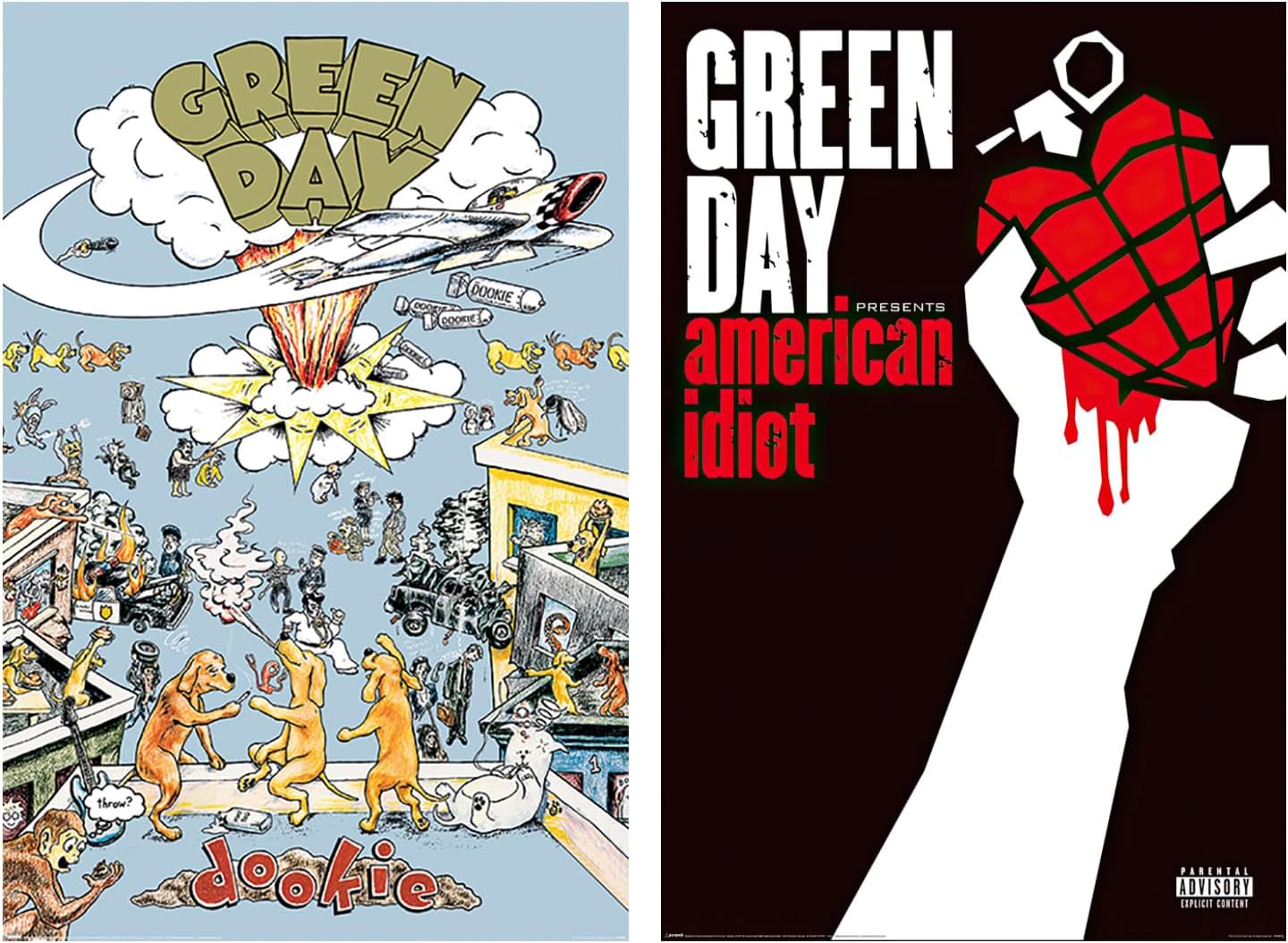 Green Day - 2 Piece Music Poster Set (Dookie & American Idiot - Album Covers) Music (Paper and Canvas) Art Poster Printing Print