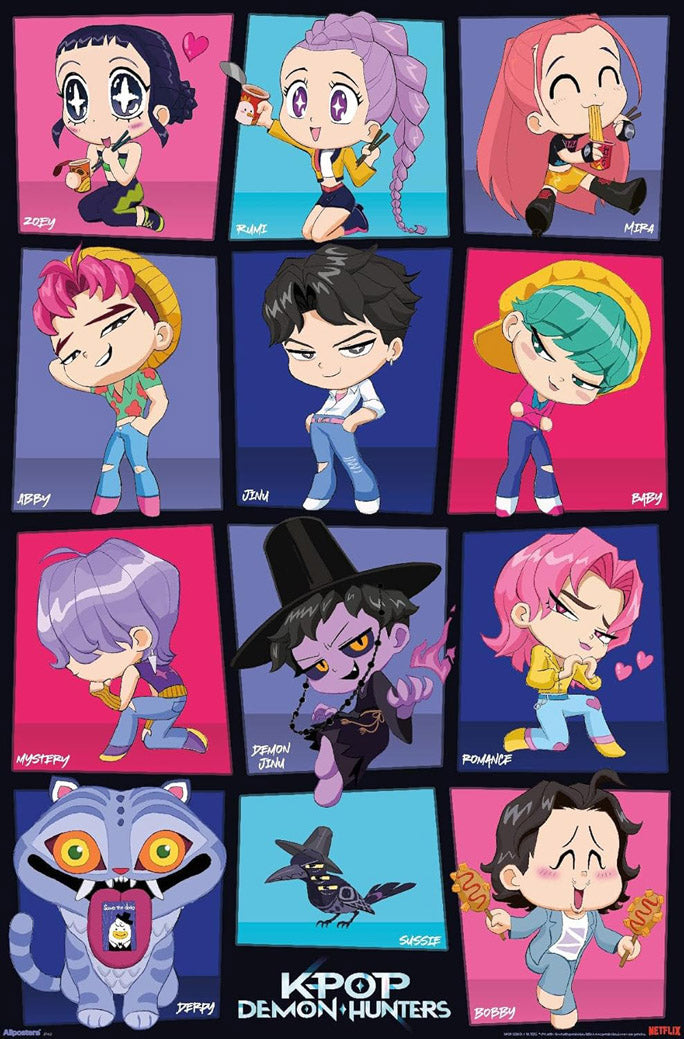 KPop Demon Hunters (2025) - Chibi Grid Movie (Paper and Canvas) Art Poster Printing Print