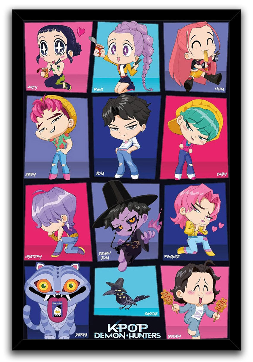 KPop Demon Hunters (2025) - Chibi Grid Movie (Paper and Canvas) Art Poster Printing Print
