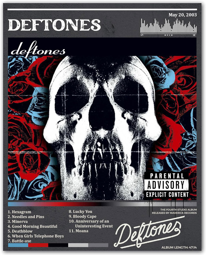 Deftones Skull Roses Cover - Dark Rock Music (Paper and Canvas) Art Poster Printing Print