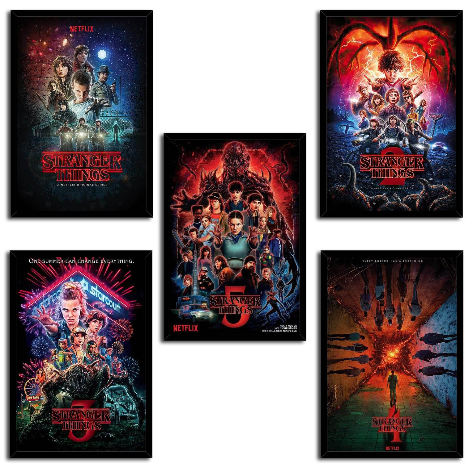 Stranger Things - Seasons 1, 2, 3, 4 & 5 TV Series (Paper and Canvas) Art Poster Printing Print
