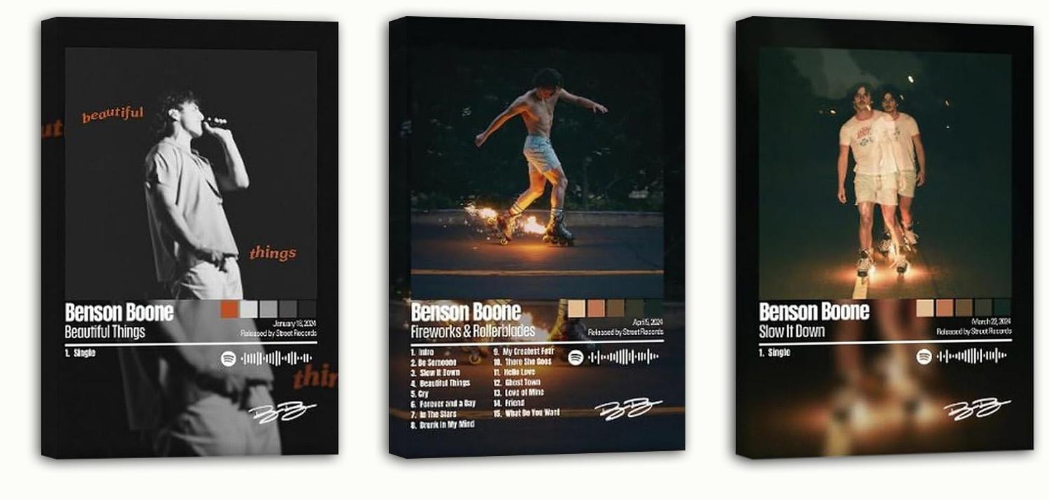 Benson Boone Poster Fireworks Rollerblades Poster Album 3 Piece Set (Paper and Canvas) Art Poster Printing Print