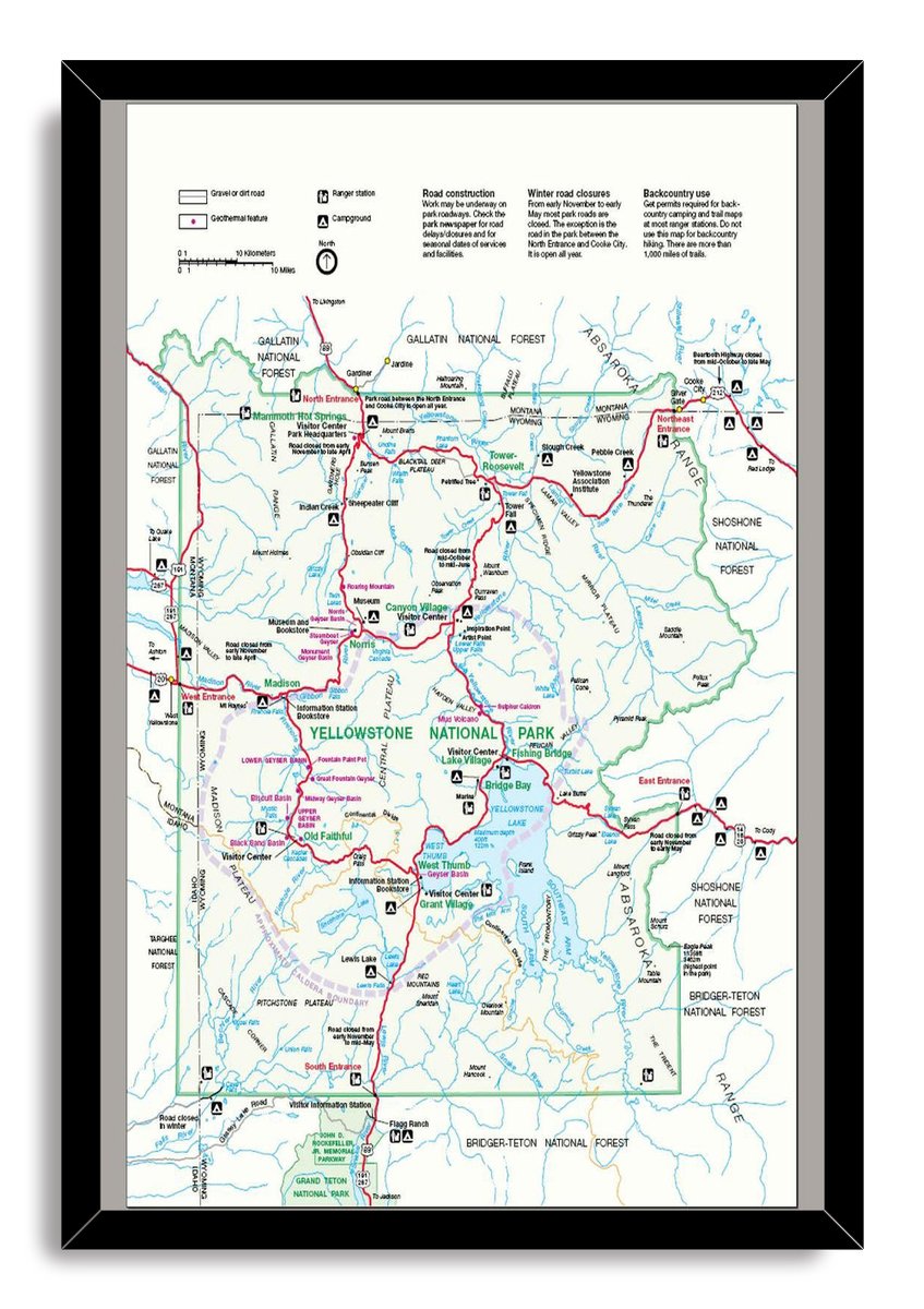 Yellowstone National Park Map Decorative Painting (paper and canvas) art poster printing print