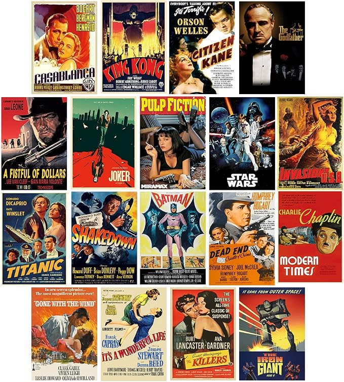 Overview of the Set of 19 cinema poster collection, with portrait movie designs in a tight multi-row grid and narrow white gutters.